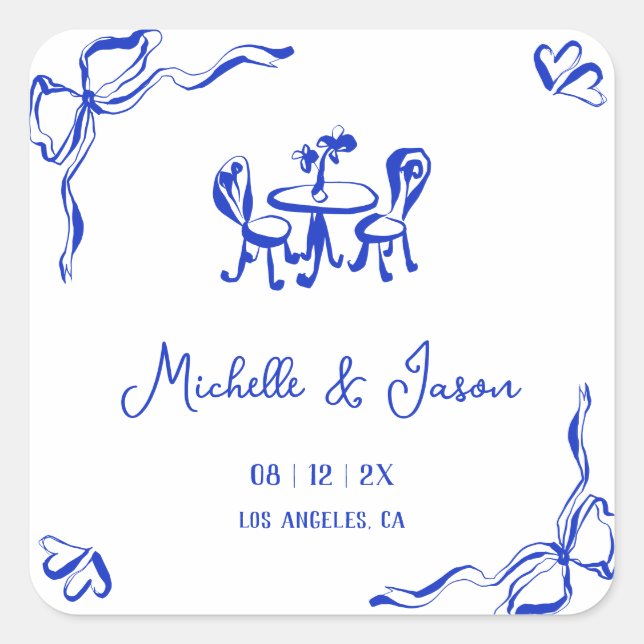 Sticker Carré Unique Whimsical Quirky Bleu Main Tirée Français B (Devant)