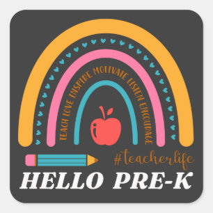 Sticker Carré Unisex Hello Pre K, Hello Preschool, Preschool T-S