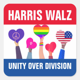Sticker Carré Unité sur la division Harris Walz Tim Walz Rouge B