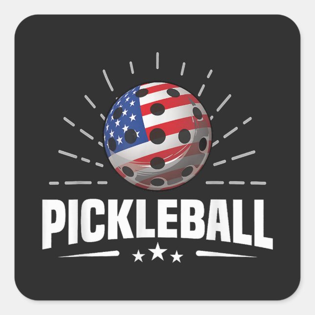 Sticker Carré US American Flag Pickleball Player (Devant)