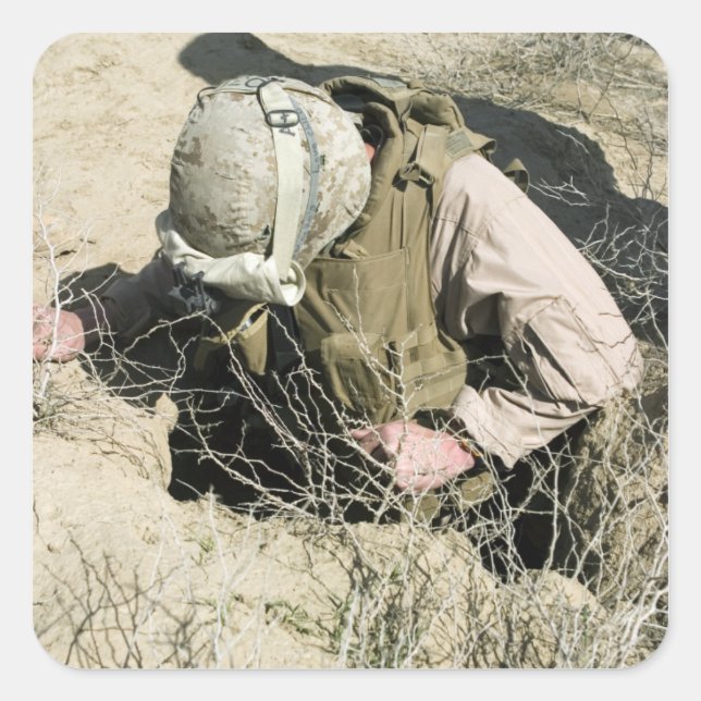 Sticker Carré US Marine saute dans un trou (Devant)