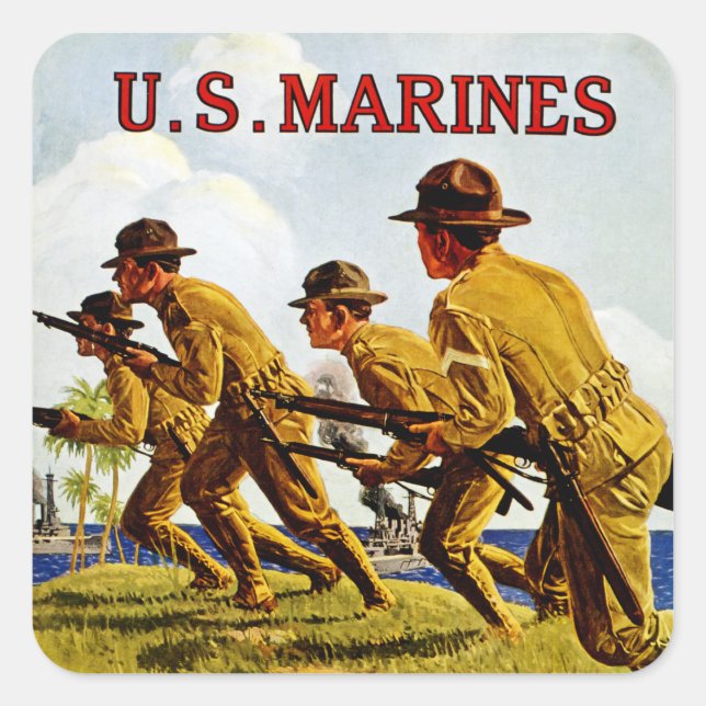 Sticker Carré US Marines ~ Soldats de la Mer (Devant)