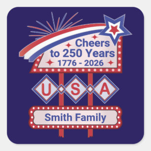 Sticker Carré USA 250 personnalisé - Marquee Rétro Patriotique