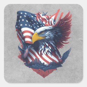 Sticker Carré USA Art Freedom Patriotisme Aigle Rouge Blanc & Bl