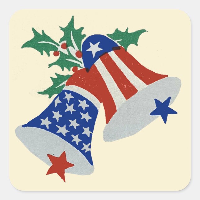 Sticker Carré USA Drapeau American Patriotic Christmas Bells Art (Devant)