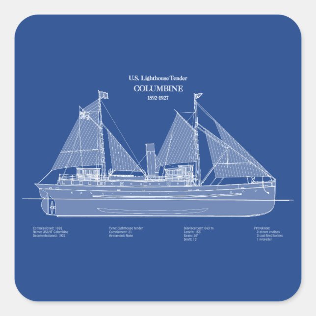 Sticker Carré USCG Lighthouse Tender Columbine - ABD (Devant)