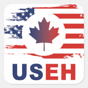 Sticker Carré USEH Mi-Canadien Amérique Canada États-Unis Drapea