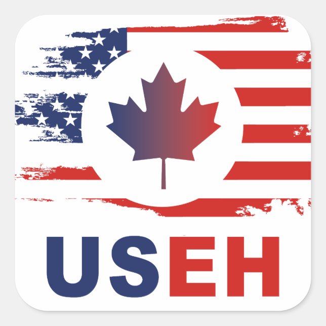 Sticker Carré USEH Mi-Canadien Amérique Canada États-Unis Drapea (Devant)