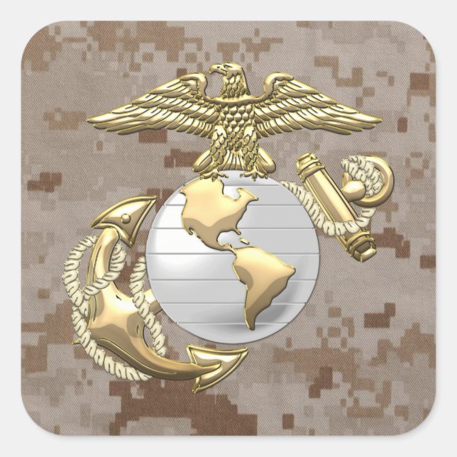 Sticker Carré USMC Eagle, Globe & Ancre (EGA) [3D] (Devant)