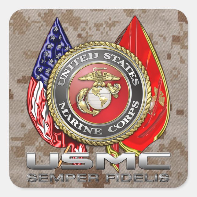 Sticker Carré USMC Semper Fi [3D] (Devant)