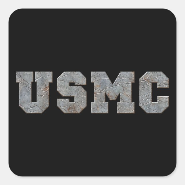 Sticker Carré USMC [texte rouillé] (Devant)