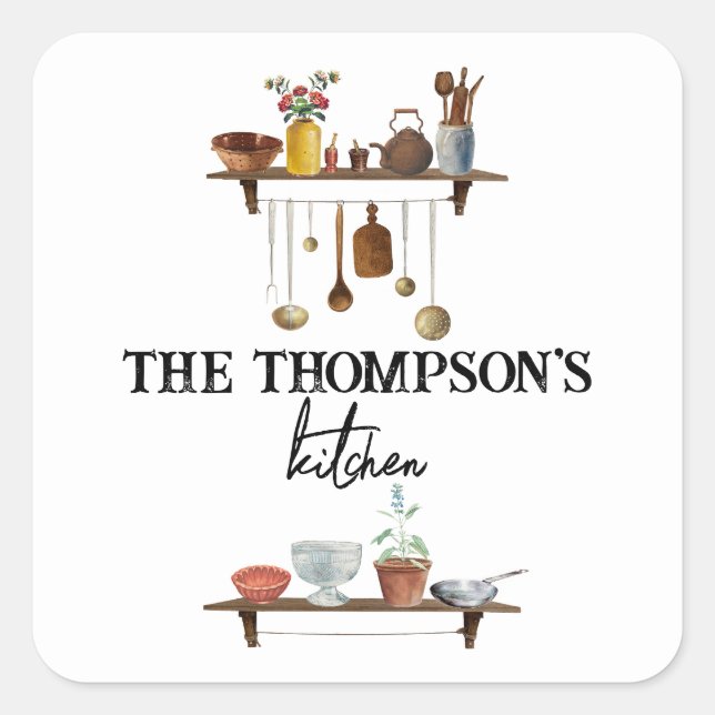 Sticker Carré Ustensiles de cuisine Retro vintage (Devant)