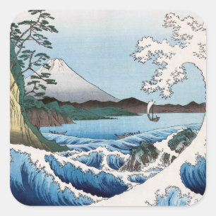 Sticker Carré Utagawa Hiroshige - Mer au large de Satta, provinc