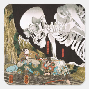 Sticker Carré Utagawa Kuniyoshi Warrior vs Ghost, Art Japonais