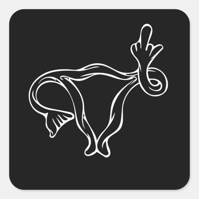 Sticker Carré Uterus à doigt moyen Pro-choix (Devant)