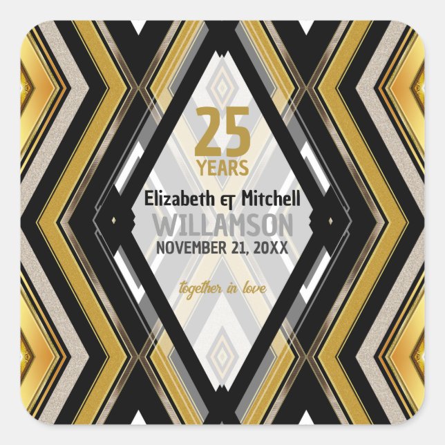 Sticker Carré v1 Noir+Or Art Déco Moderne Glam (Devant)