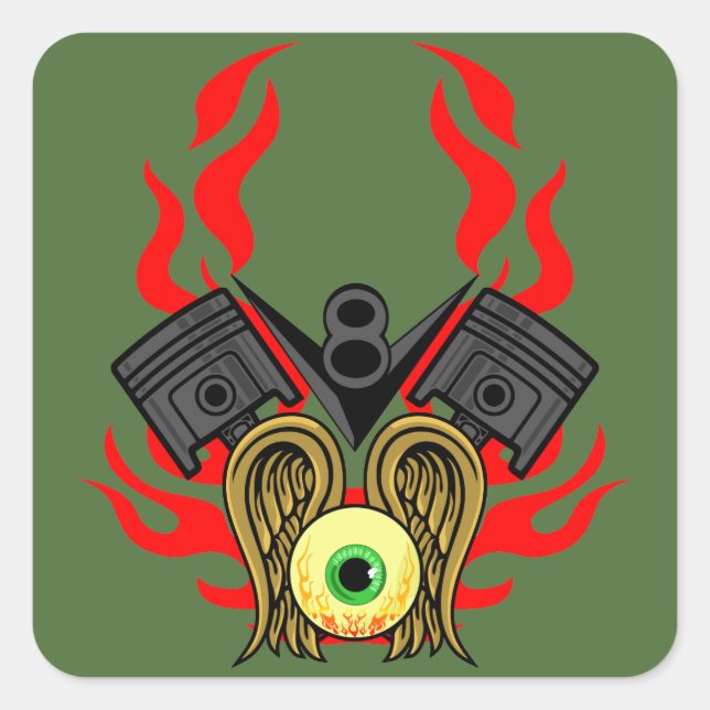 Sticker Carré V8 Piston Heads Flying Eye (Devant)
