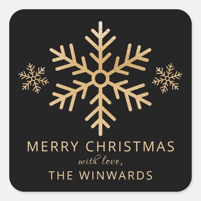 Sticker Carré Vacances Black & Gold Foil Noël Snowflake (Devant)