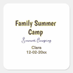 Sticker Carré Vacances de camping en famille ajoutez nom dateÉté
