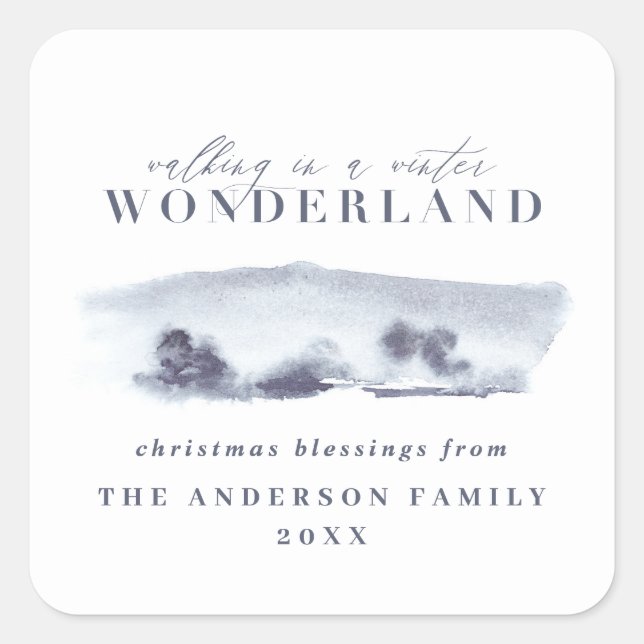 Sticker Carré Vacances de Noël bleu minimal (Devant)