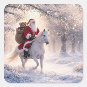 Sticker Carré Vacances de Noël Santa et Cheval