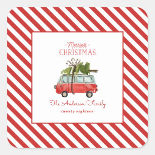 Sticker Carré Vacances de voiture d'aquarelle du plus Joyeux