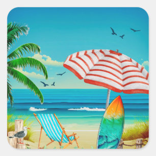 Sticker Carré Vacances d'été à la plage, Détente