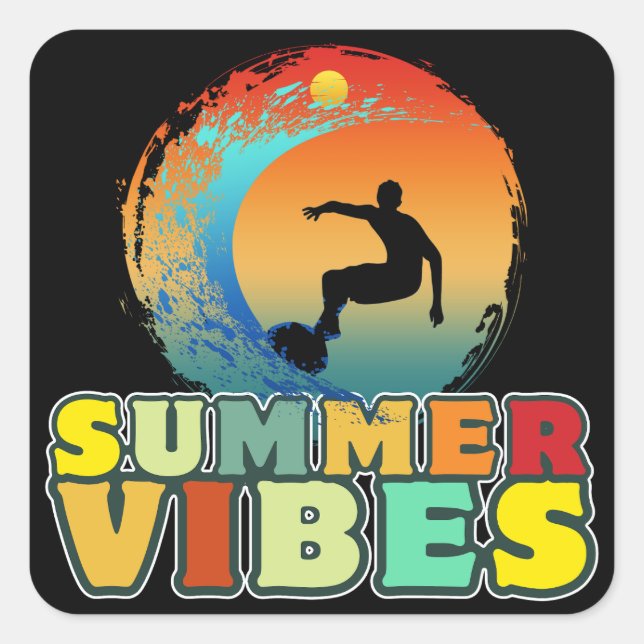 Sticker Carré vacances d'été plage surfant surfeur (Devant)