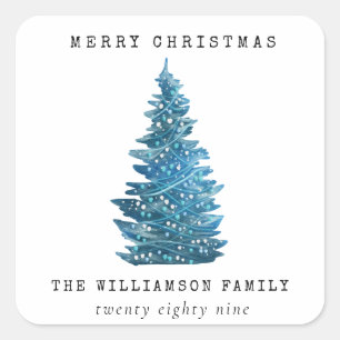 Sticker Carré VACANCES EN COULEUR D'EAU vintage NOËL ARBRE