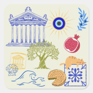 Sticker Carré Vacances en Grèce Minimalisme