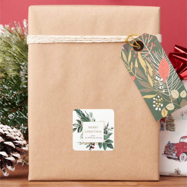 Sticker Carré vacances hiver verdure joyeuse noël (vacances)