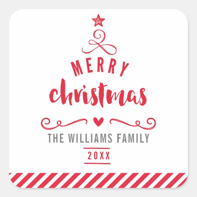 Sticker Carré VACANCES SCELLE Joyeux Noël arbre rouge festif (Devant)