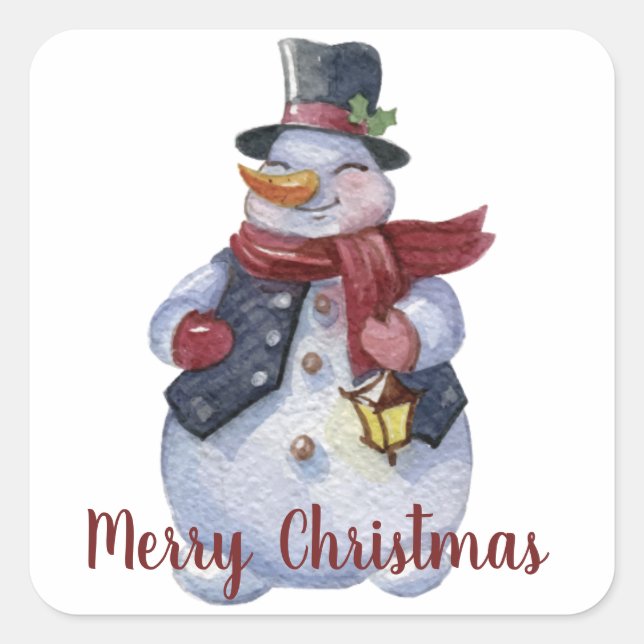 Sticker Carré Vacances Smiling Snowman personnalisable (Devant)