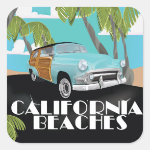 Sticker Carré Vacances sur les plages de Californie impression