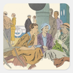 Sticker Carré Vacances vintages, Bateau de croisière passagers s
