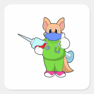 Sticker Carré Vaccination au chat avec seringue