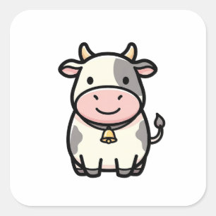 Sticker Carré Vache amicale – Illustration d'animal mignon Kawai