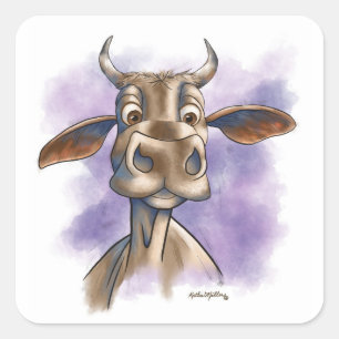 Sticker Carré Vache Brahman de dessin animé