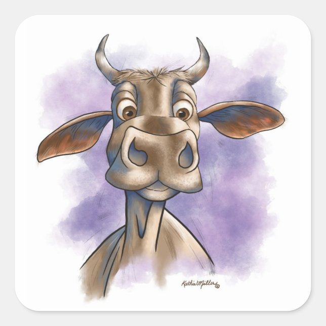Sticker Carré Vache Brahman de dessin animé (Devant)
