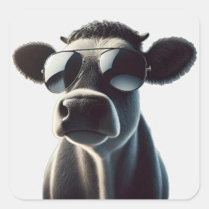 Sticker Carré Vache branchée en lunettes de soleil