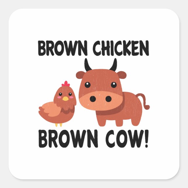 Sticker Carré Vache Brown Brown au poulet (Devant)