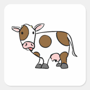 Sticker Carré Vache caricaturale Brown et blanche Animal de ferm