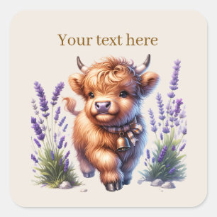 Sticker Carré Vache Cute Highland personnalisable