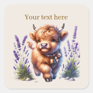 Sticker Carré Vache Cute Highland personnalisable