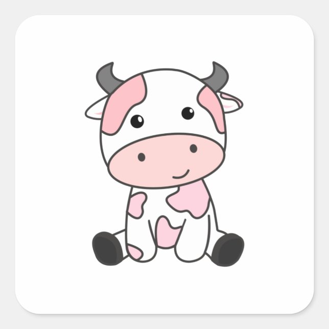 Sticker Carré Vache de fraise mignonne Vache de fraise rose Kawa (Devant)