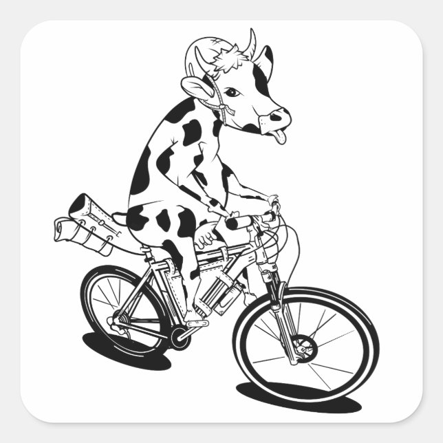 Sticker Carré Vache drôle à vélo (Devant)