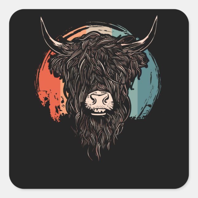 Sticker Carré Vache écossaise des Highlands (Devant)