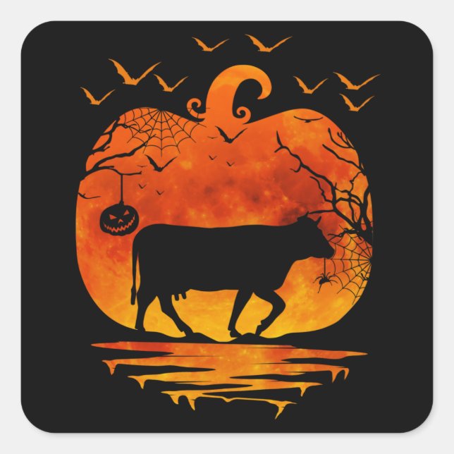 STICKER CARRÉ VACHE HALLOWEEN COSTUME CITROUILLE AUTOMNE SAISON (Devant)