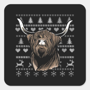 Sticker Carré Vache hideux de Noël Highland