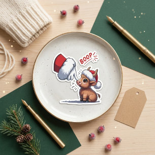 Sticker Carré Vache Highland Noël Boop Mignon Père Noël Vacances